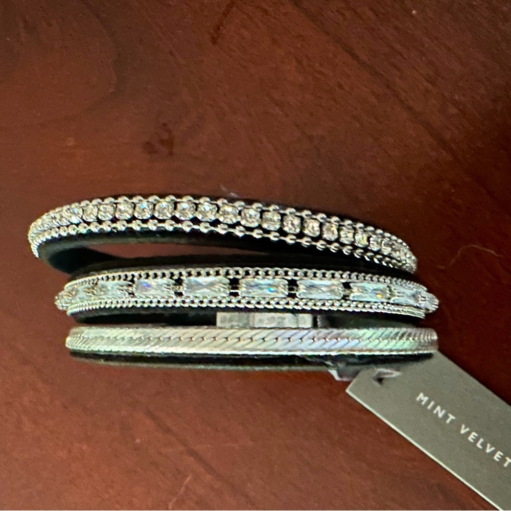 Mint Velvet Multi Row Leather and Rhinestone Wrap Bracelet NWT From UK Mint